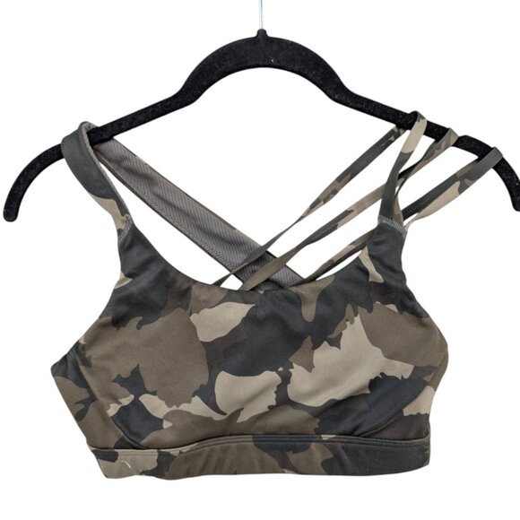 Athleta Run Free Sports Bra Green Arbor Olive Camo Wireless Stretch Sz XS - Picture 1 of 8